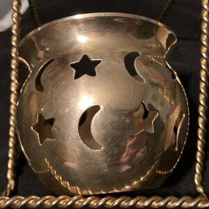 VTG 1990's Brass Votive Candleholder-Moons &Stars-MCM Style-2.5"H & 3" Dia.-EUC